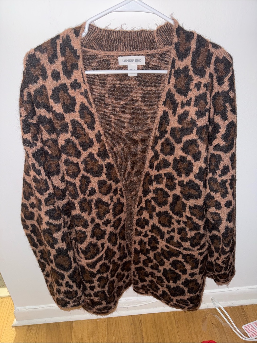 Lands' End Women's Leopard-Print Open Cardigan in Brown and Black